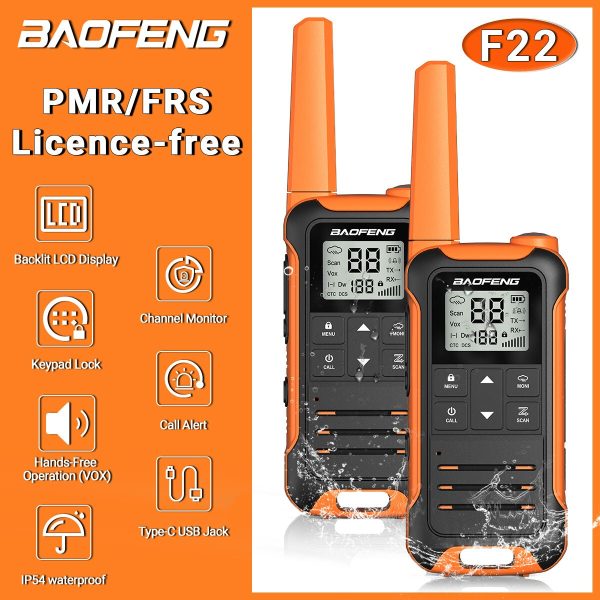 Baofeng F22 Mini Walkie Talkie PMR446 FRS Long Range Portable Two-way Radio LCD Display Type-C Charger for Hunting