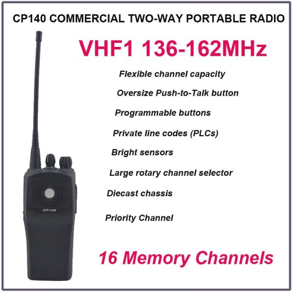 Motorola CP140 VHF 136-162MHz 16 Conventional Channels COMMERCIAL Portable Two-Way Radio
