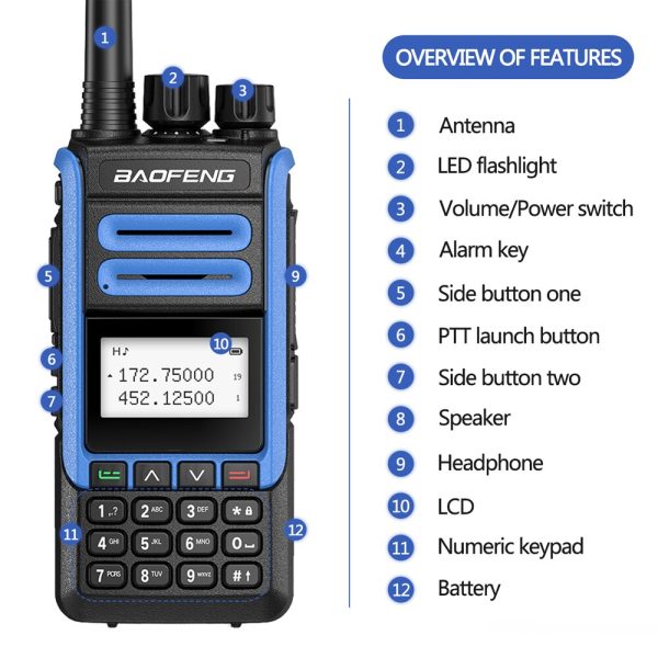 2pcs Baofeng BF-H7 Walkie Talkie Large LCD Display UHF VHF 10W Powerful Two Way Radio 5KM Long Range Transmitter Transreceiver - Image 3