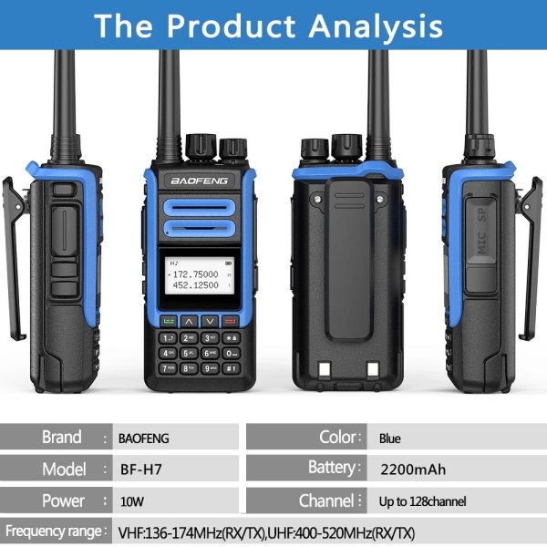 2pcs Baofeng BF-H7 Walkie Talkie Large LCD Display UHF VHF 10W Powerful Two Way Radio 5KM Long Range Transmitter Transreceiver - Image 5