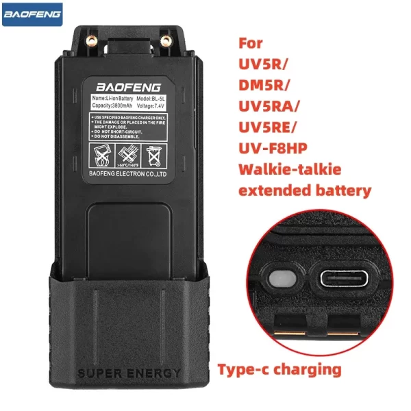 Baofeng UV-5R Walkie Talkie Battery Type-C Charger BL-5R 3800mAh Battery for Walkie Talkie BF-F8 UV-5RE UV-5RA UV-5RB - Image 3