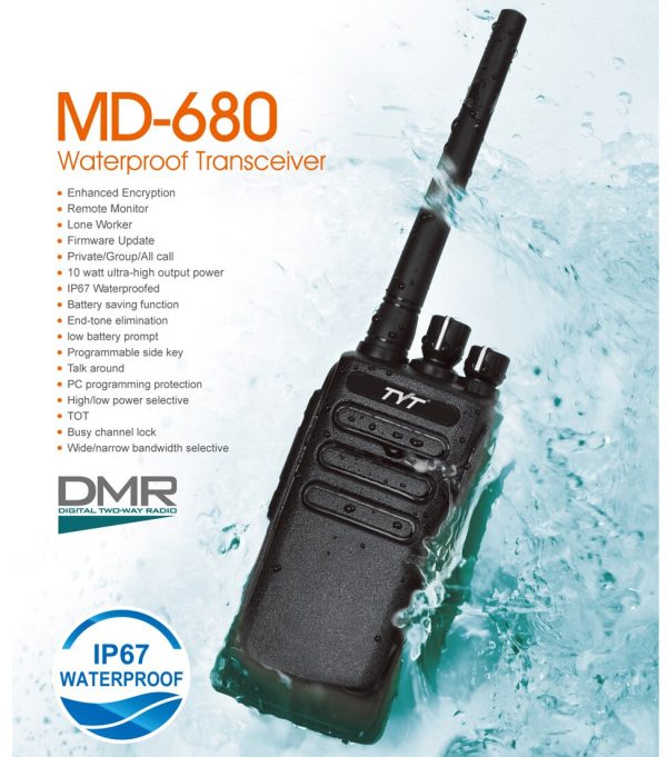 TYT DMR MD-680 Walkie Talkie UHF 400-470MHz 10watt Waterproof Two Way Radios With DTMF Function 2200mAH Battery - Image 3
