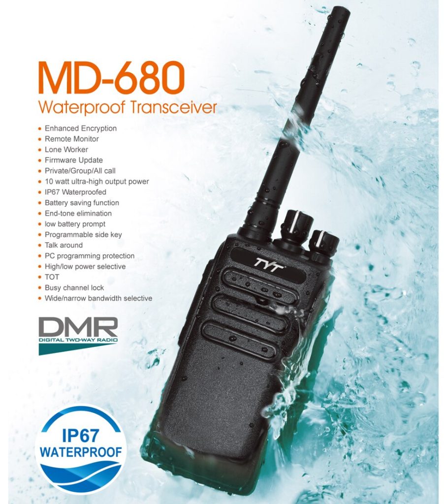TYT DMR MD-680 Walkie Talkie UHF 400-470MHz 10watt Waterproof Two Way ...