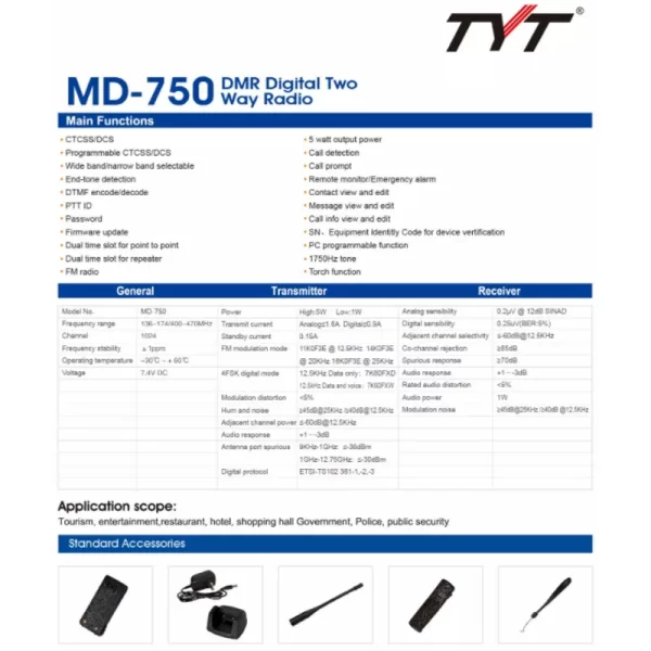 TYT MD-750 DMR Digital cheap Dual Band Radio 5W VHF UHF Two way Radio GPS DMR Transceiver - Image 4