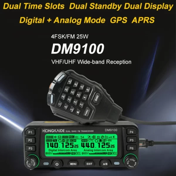 DM9100 25W 4FSK/FM VHF/UHF Wide-band Reception Dual Time Slots Dual Standby Dual Display Digital + Analog Mode GPS APRS