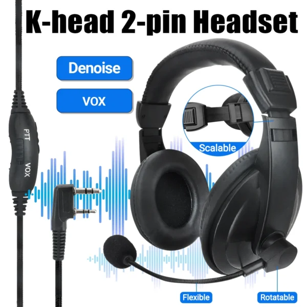 PTT VOX MIC Flexible Earphone Bi-directional Radio Headset for Baofeng UV-21 Pro UV-5R Quansheng UV-K5(8) UV-K6 Walkie Talkies