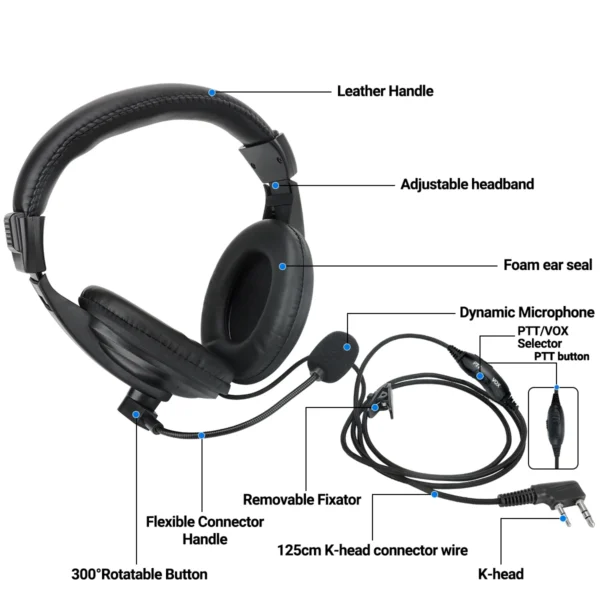 PTT VOX MIC Flexible Earphone Bi-directional Radio Headset for Baofeng UV-21 Pro UV-5R Quansheng UV-K5(8) UV-K6 Walkie Talkies - Image 2
