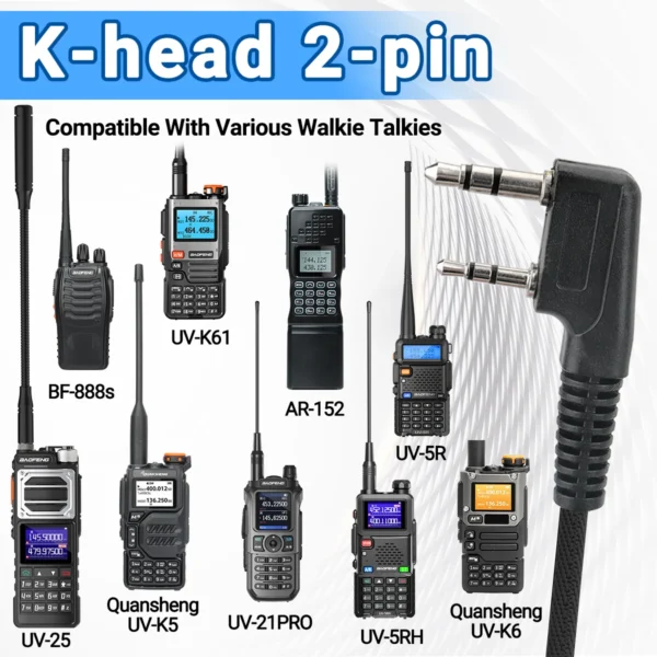 PTT VOX MIC Flexible Earphone Bi-directional Radio Headset for Baofeng UV-21 Pro UV-5R Quansheng UV-K5(8) UV-K6 Walkie Talkies - Image 6
