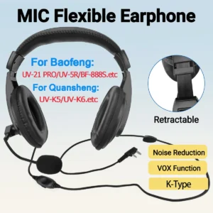 PTT VOX MIC Flexible Earphone Walkie Talkie Headset for Baofeng UV-21 Pro UV-5R Quansheng UV-K5(8) UV-K6 Two Way Radio