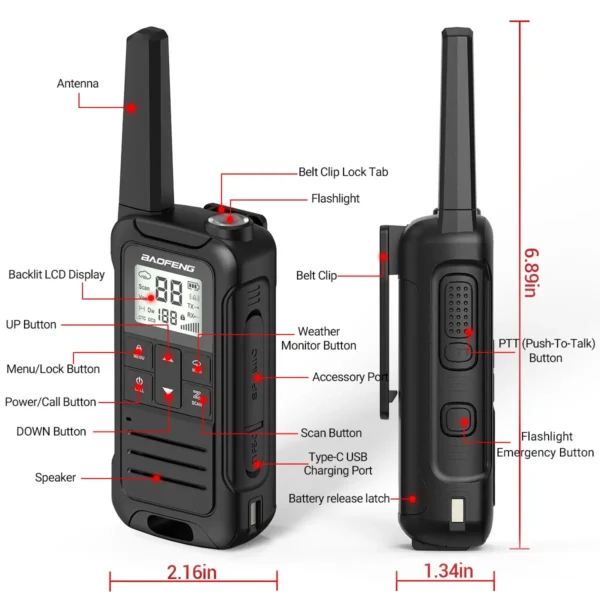 2pcs/lot Baofeng F22 PMR FRS Mini Walkie Talkie Waterproof Type-C Licence-free NOAA Portable Two Way Ham Radio for Hunting - Image 5