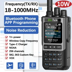 BinTolk BT8200 Walkie Talkie Long Range 10W Tri Power Full Band Wireless Bluetooth Phone Programming Noise Reduction Ham Radio
