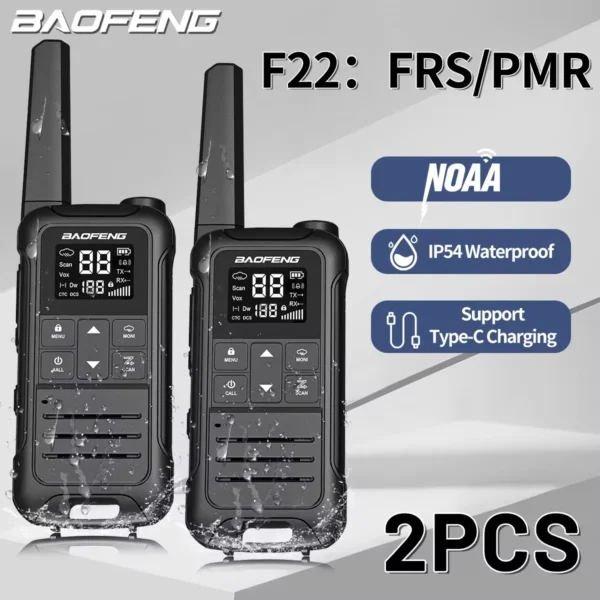 2pcs/lot Baofeng F22 PMR FRS Mini Walkie Talkie Waterproof Type-C Licence-free NOAA Portable Two Way Ham Radio for Hunting