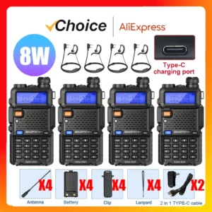4pcs Baofeng UV-5R Walkie Talkie High Power Dual Band Long Range Portable Handheld Radio