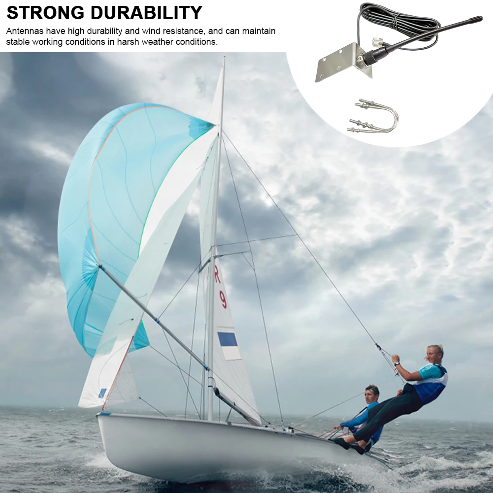 156-163Mhz VHF Marine Antenna Rubber Waterproof Mast Aerial with 5M/16.4ft RG-58 Cable L Shape Bracket for Boat Sailboat Yacht - Image 2