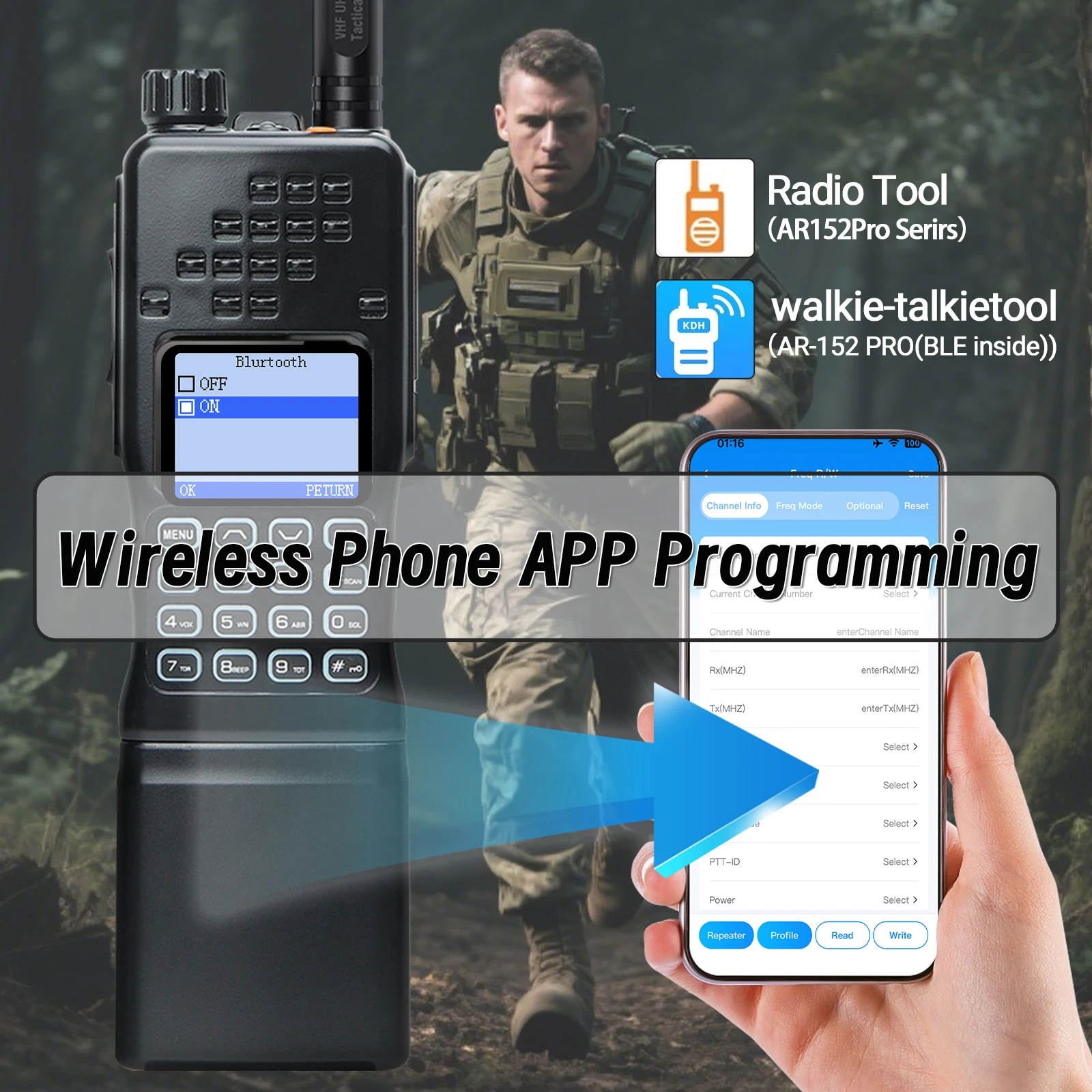 Baofeng AR-152 PRO GPS 10W Walkie Talkie Long Range 12000mAh Bluetooth Phone Programming Multi Band 1000CH Tri-power Ham Radio - Image 2
