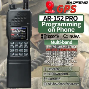 Baofeng AR-152 PRO GPS 10W Walkie Talkie Long Range 12000mAh Bluetooth Phone Programming Multi Band 1000CH Tri-power Ham Radio
