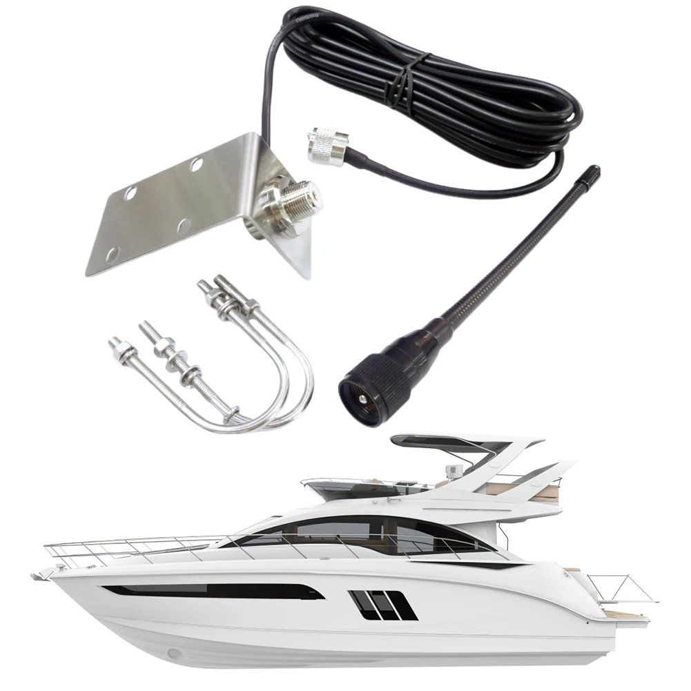 156-163Mhz VHF Marine Antenna Rubber Waterproof Mast Aerial with 5M/16.4ft RG-58 Cable L Shape Bracket for Boat Sailboat Yacht - Image 4